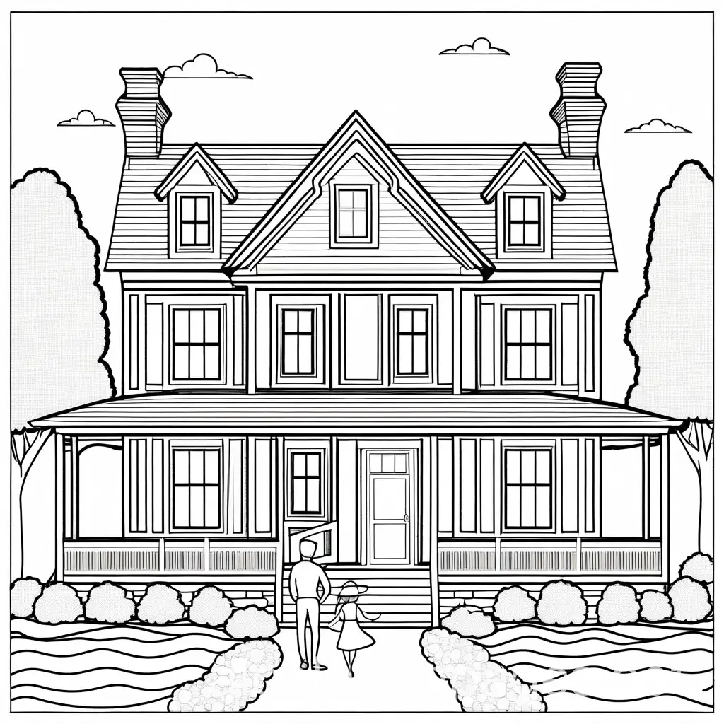 Couple-Standing-in-Front-of-a-Large-House-KidFriendly-Coloring-Page