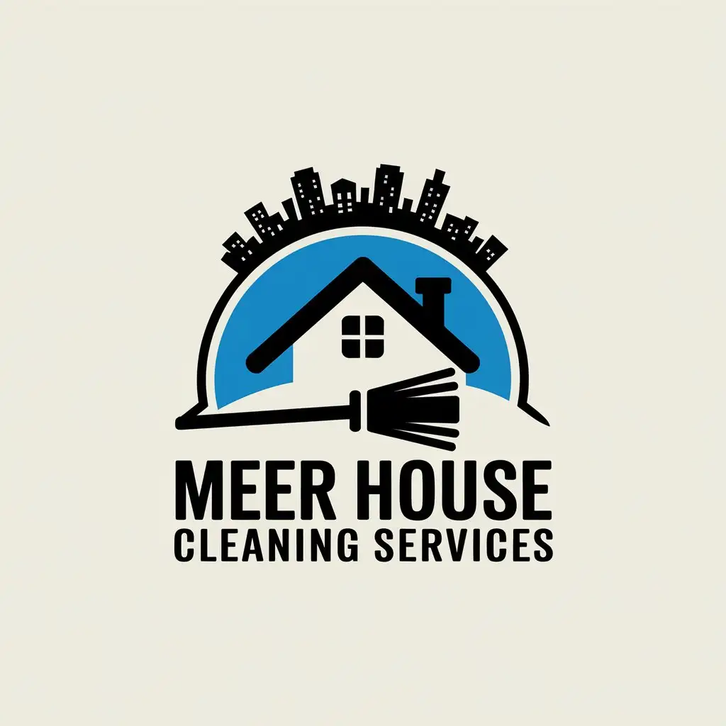 LOGO Design for Meer House Cleaning Services House City and Cleaning Symbolism with Clear Background