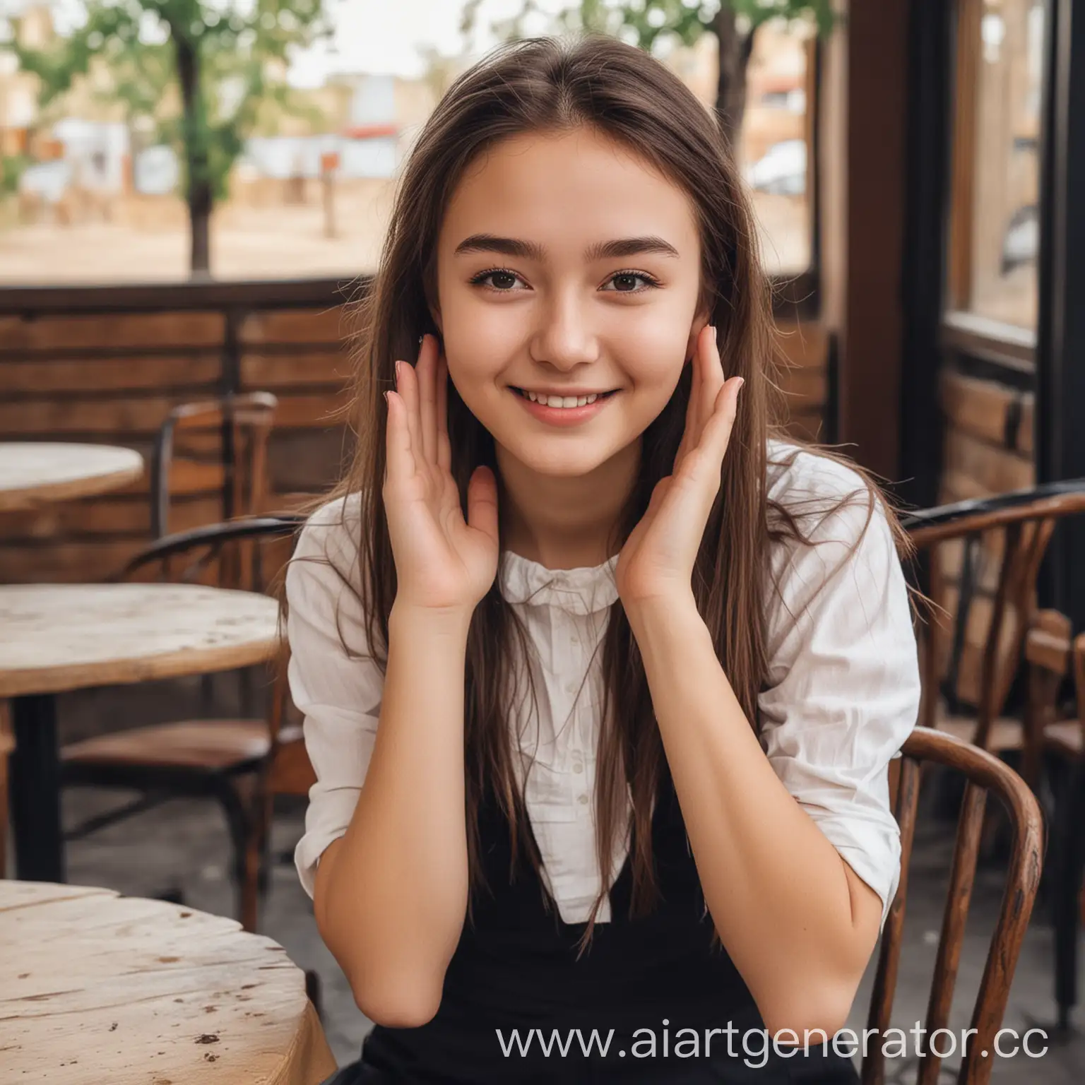 Sweet-Smiling-Girl-Sitting-at-Cafe-Table-in-Kazakhstan