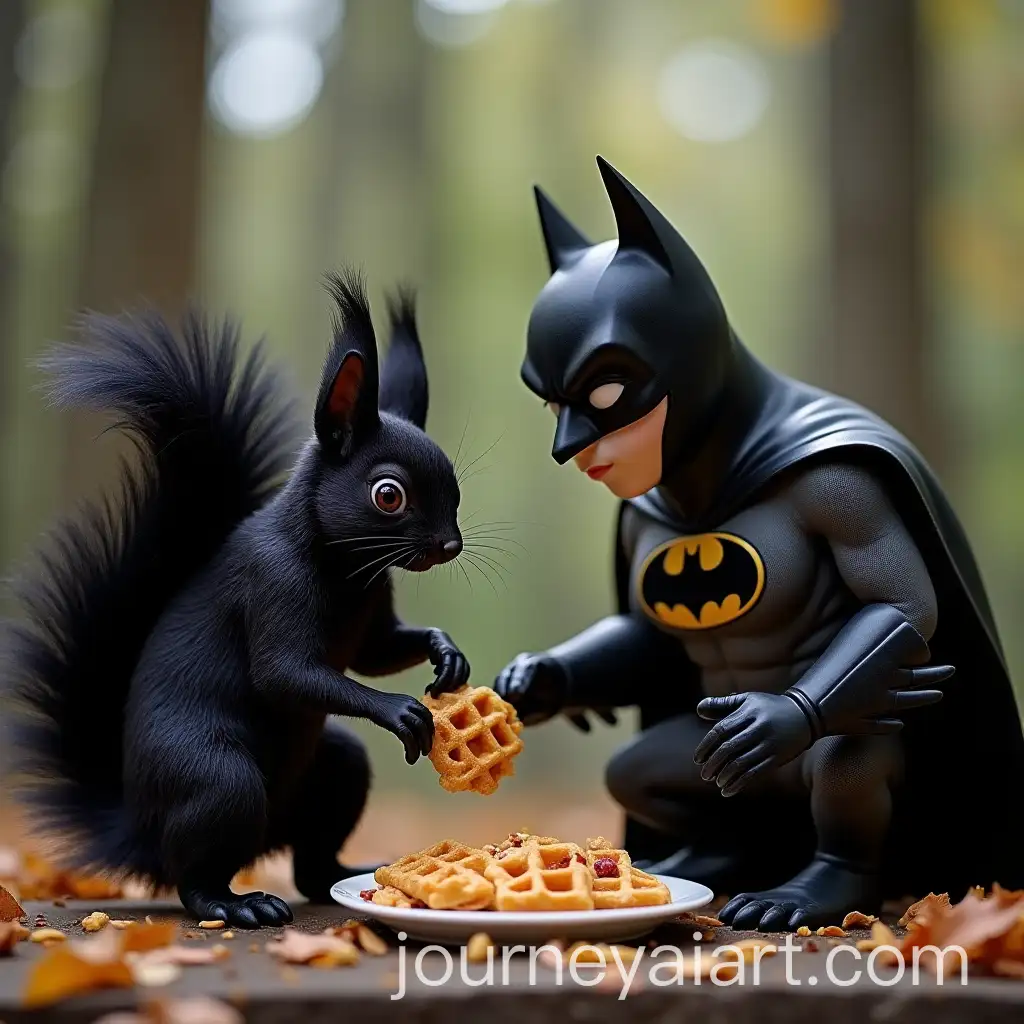 Batman-and-a-Black-Squirrel-Enjoying-Waffles-Together