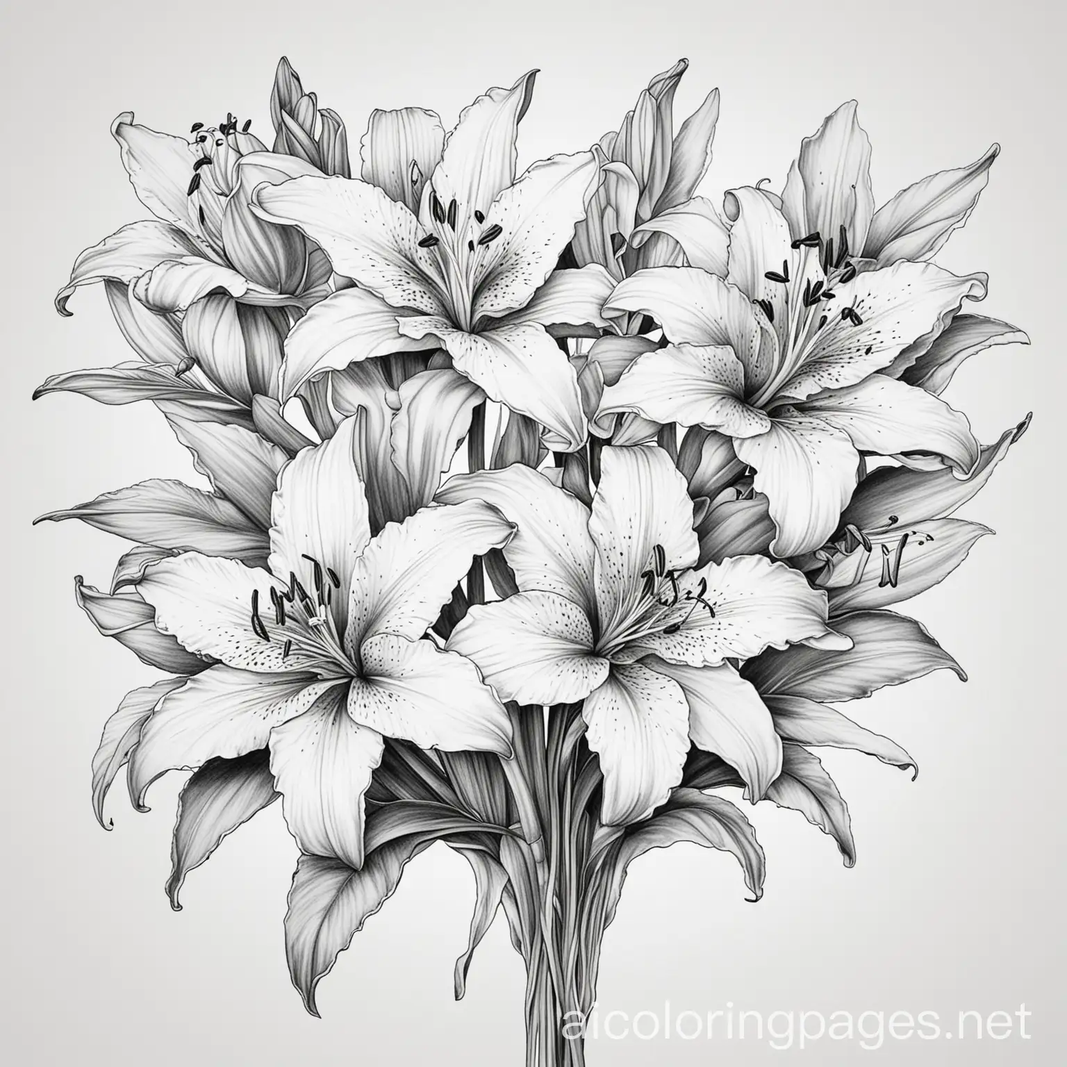 Monochrome-Lily-Flowers-Drawing-on-White-Background