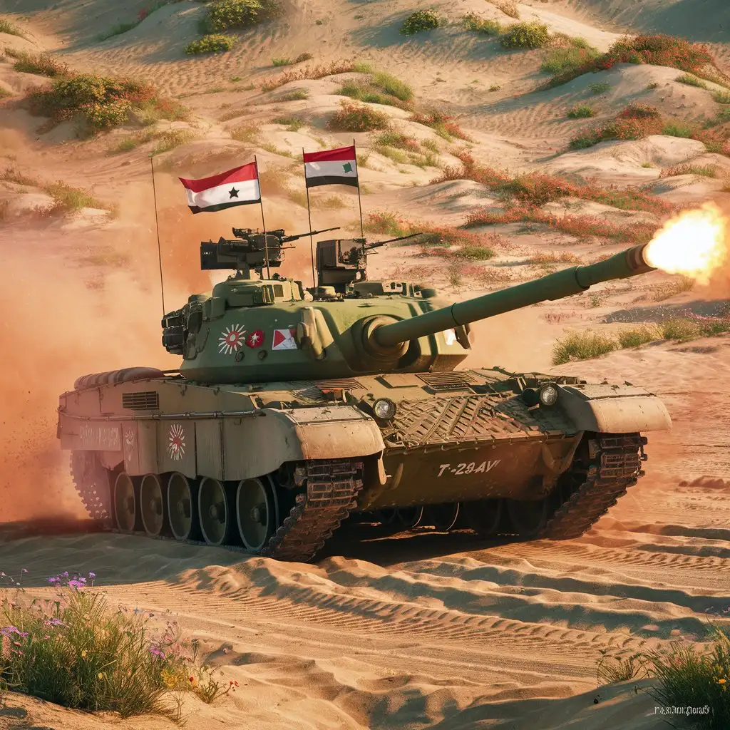 Syrian-T72AV-Tank-Firing-in-Flowering-Desert