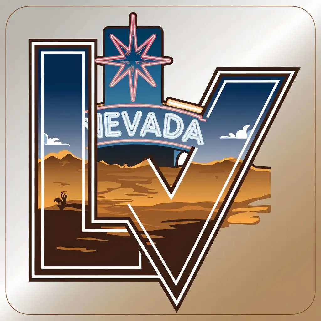 LOGO Design for LV Nevada Landscape Vegas Neon Sign with Clear Background