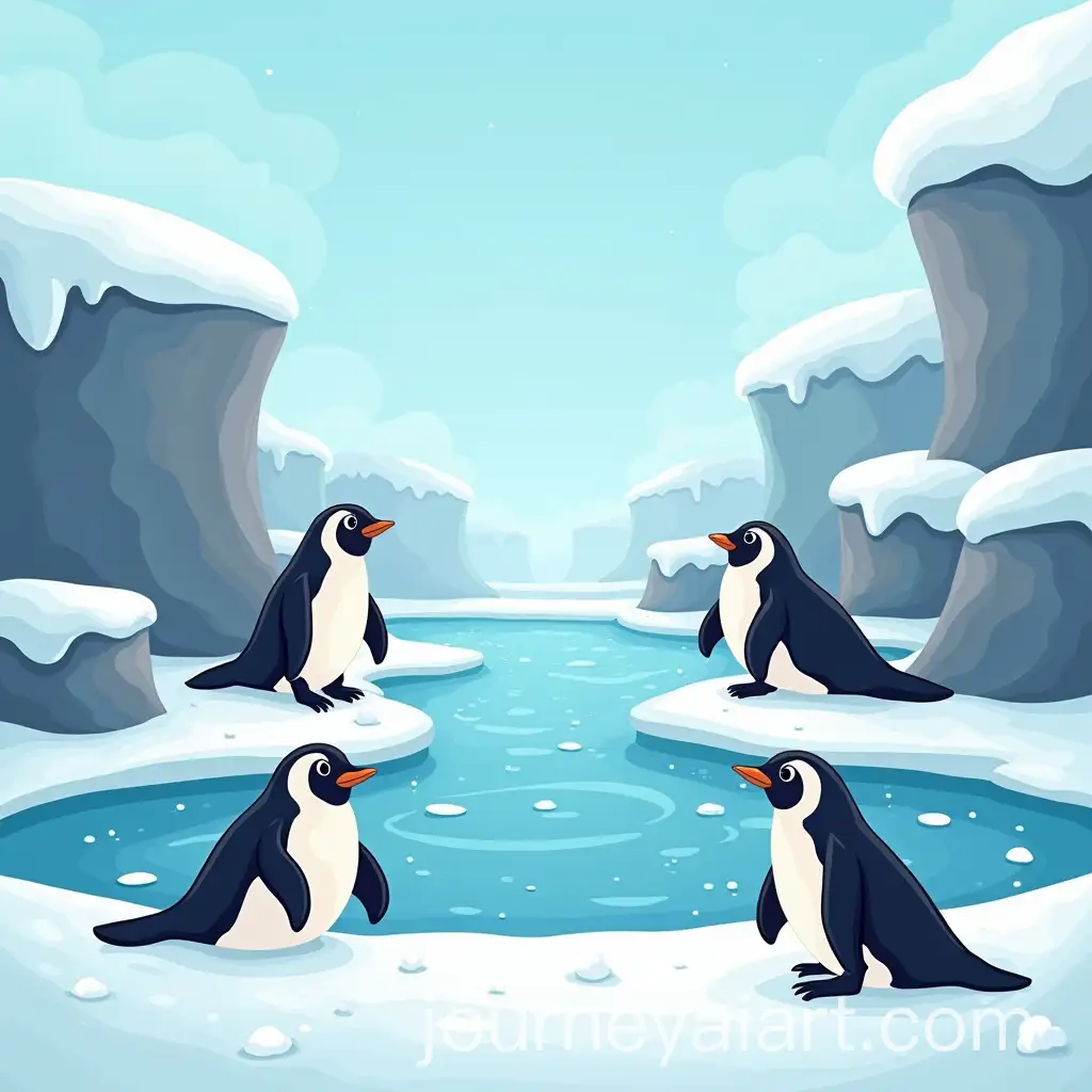 Kids-Novel-Illustration-of-Seals-and-Penguins-at-a-Zoo-with-Snowy-Icy-Water