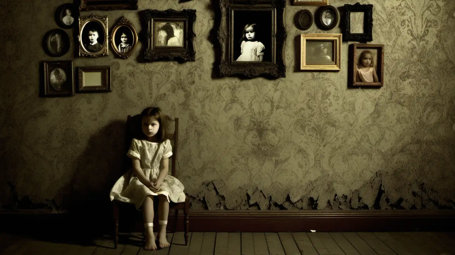 Collection of Haunting Child Portraits in an Old Room