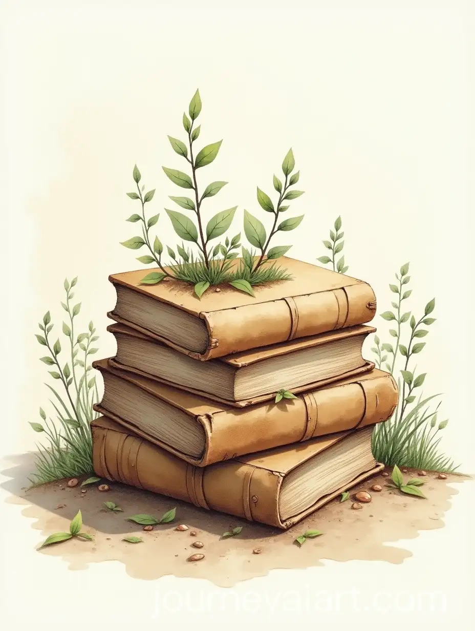 Romantic-Victorian-Tattered-Leather-Books-with-Plants-Growing-Around-Them