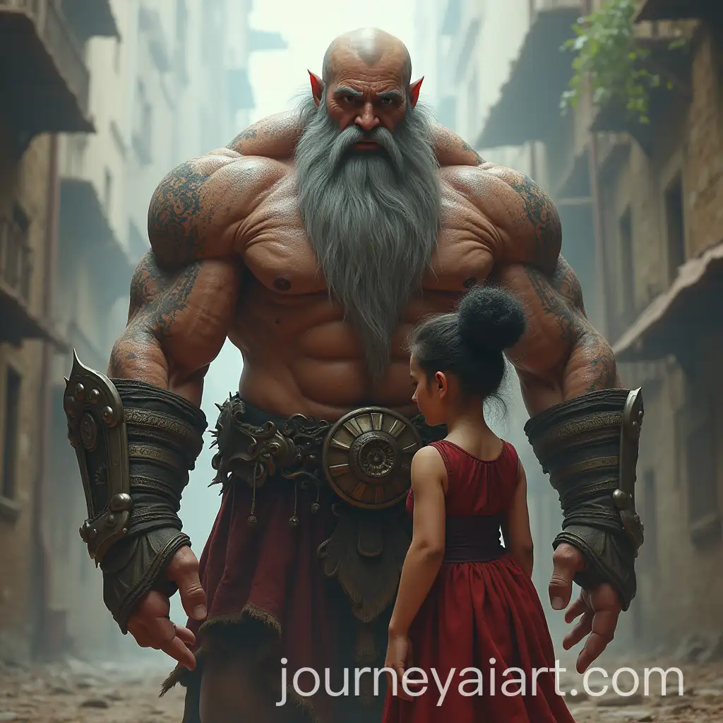 Giant-MuscularAI-Art-Prompt-Expansion-Spaniard-Protecting-Small-Girl-in-a-Heroic-Scene
