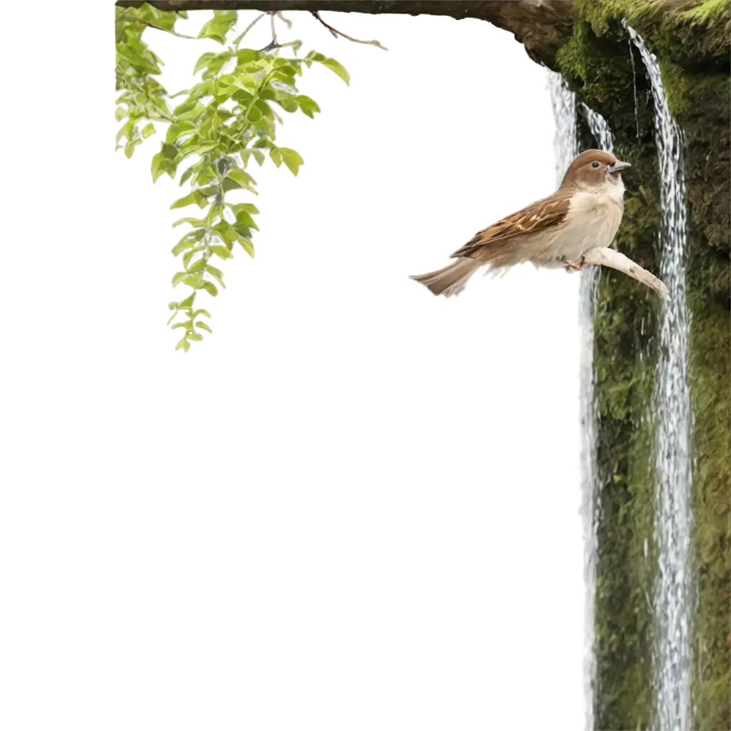 Stunning-Waterfall-PNG-Background-with-Playful-Sparrows