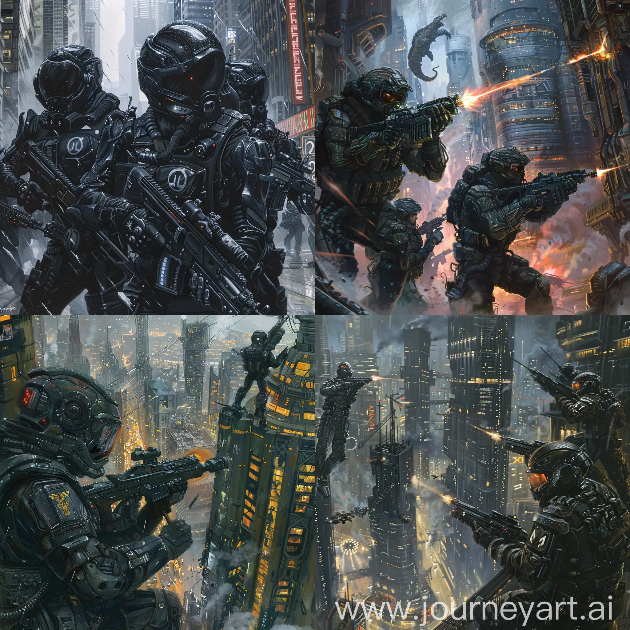 Cyberpunk-Battle-Painting-Hydra-Organization-Ambush-in-City