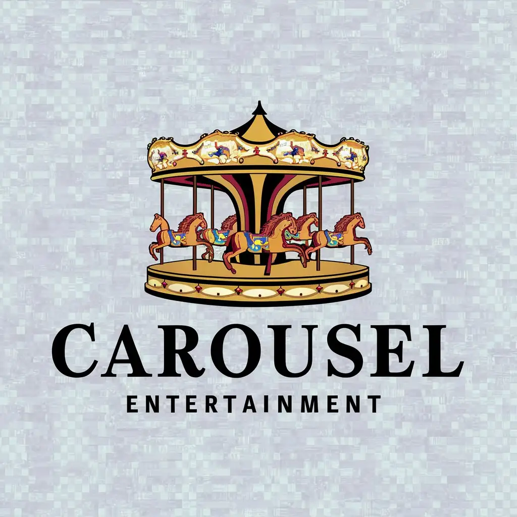 a logo design,with the text "Carousel", main symbol:Two-tiered carousel attraction with horses,Moderate,be used in Entertainment industry,clear background