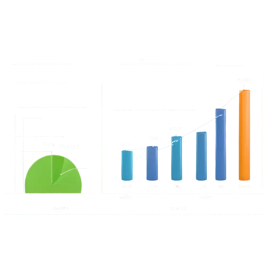 Graphs & Charts – bar chart, pie chart, line graph with transparent background.