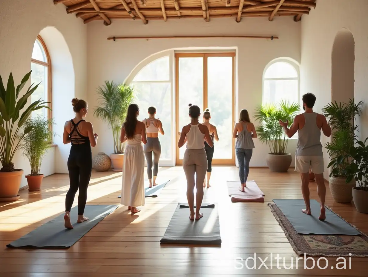 Yoga-and-Animal-Flow-Class-in-a-Serene-White-Stone-Yoga-Hall