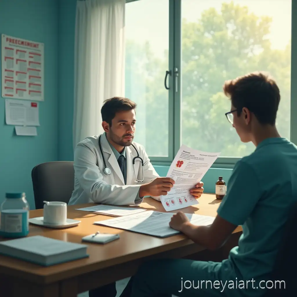 Bangladeshi-Doctor-Reviewing-Patient-Urine-Report-in-Clinic-with-Kidney-Health-Infographics