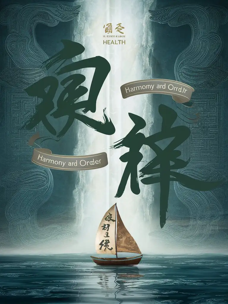 Chinese-Style-Health-Concept-with-Flowing-Water-and-Sailboat