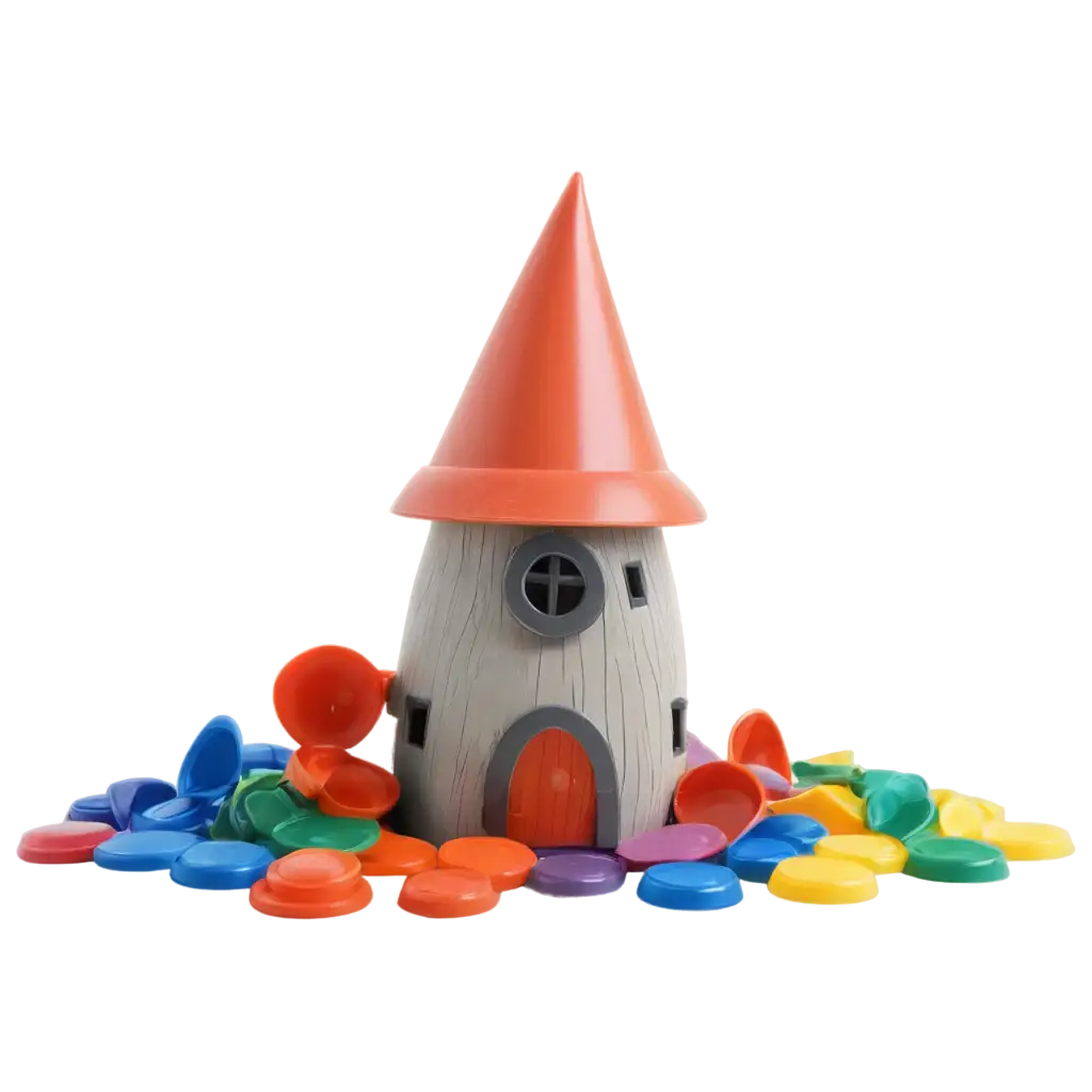 Colorful-Cartoon-Gnomes-House-with-Plastic-Lids-PNG-Image-for-Creative-Use