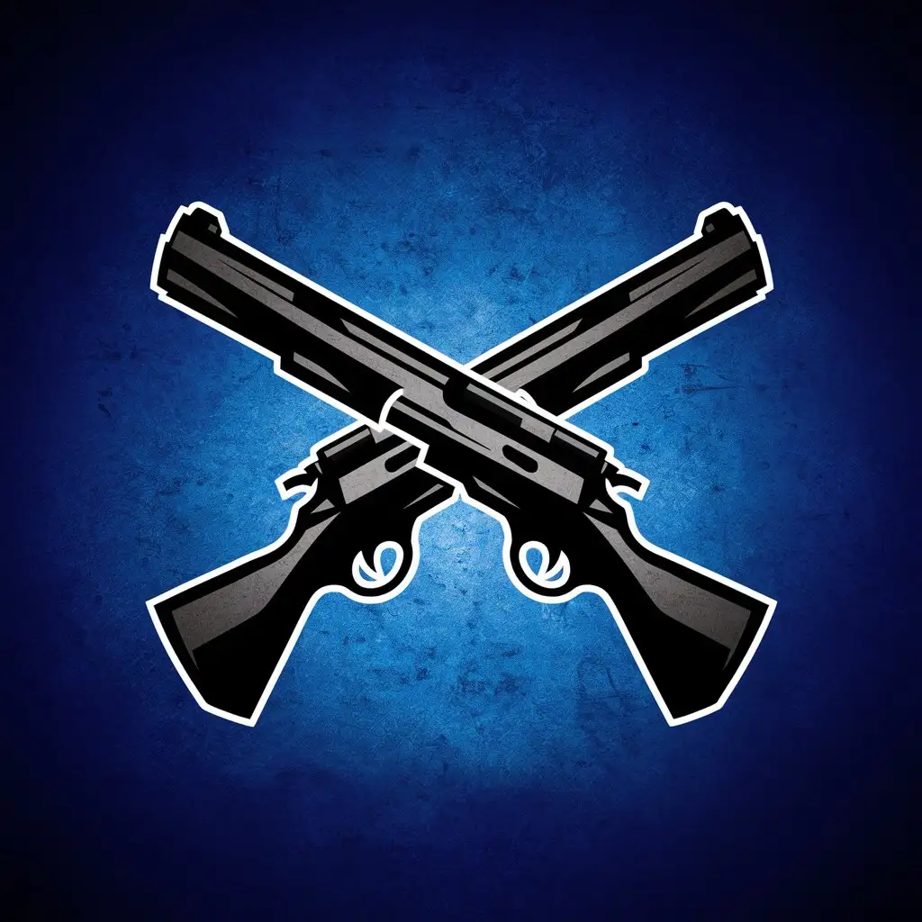 Two Crossed Shotguns Emblem on Black and Blue Background