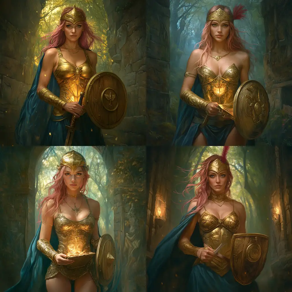 FAI-Art-Prompt-Expansionierce-Female-Warrior-in-Ancient-Golden-Armor-with-Sword-and-Shield