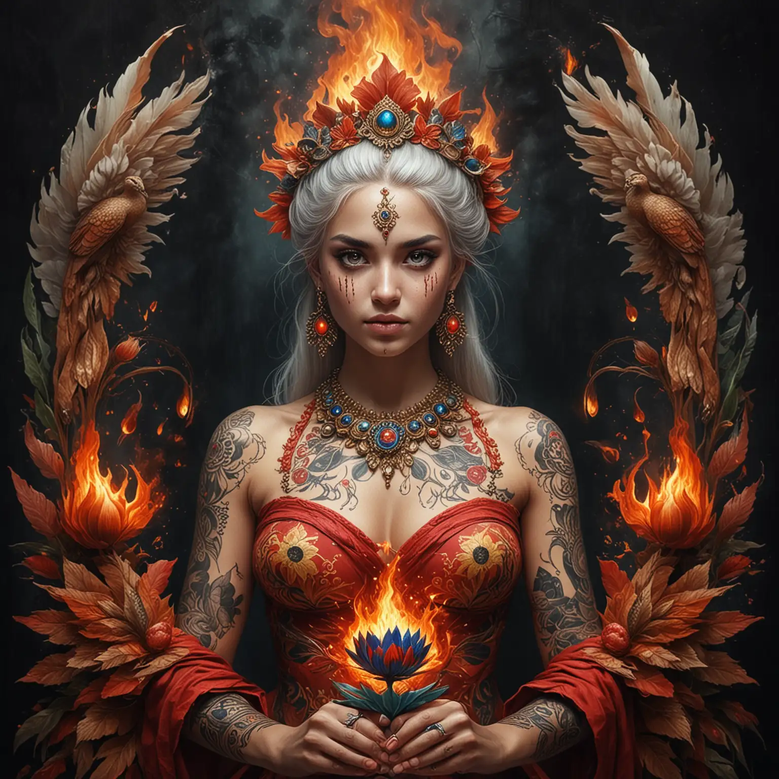 Majestic Teenage Empresses and Sorceresses Surrounded by Fire and Dragons