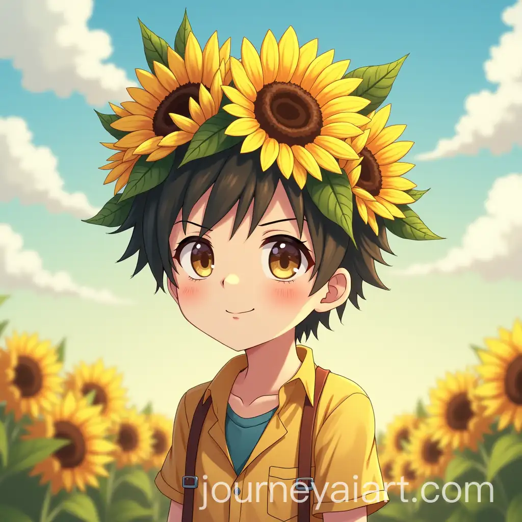 Anime-Boy-with-Sunflowers-in-His-Hair-in-a-Rural-Setting