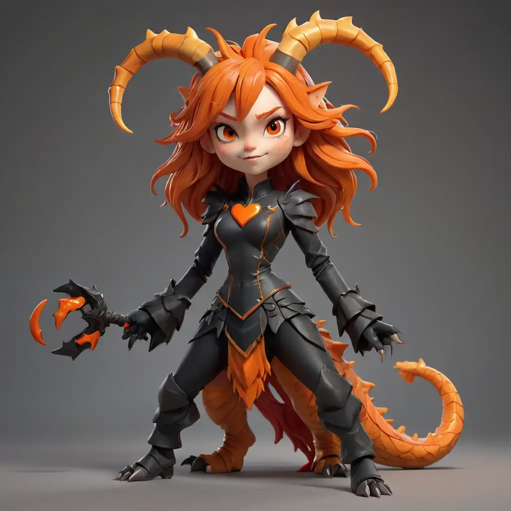 Fierce-Female-Warrior-with-Orange-Dragon-Creature