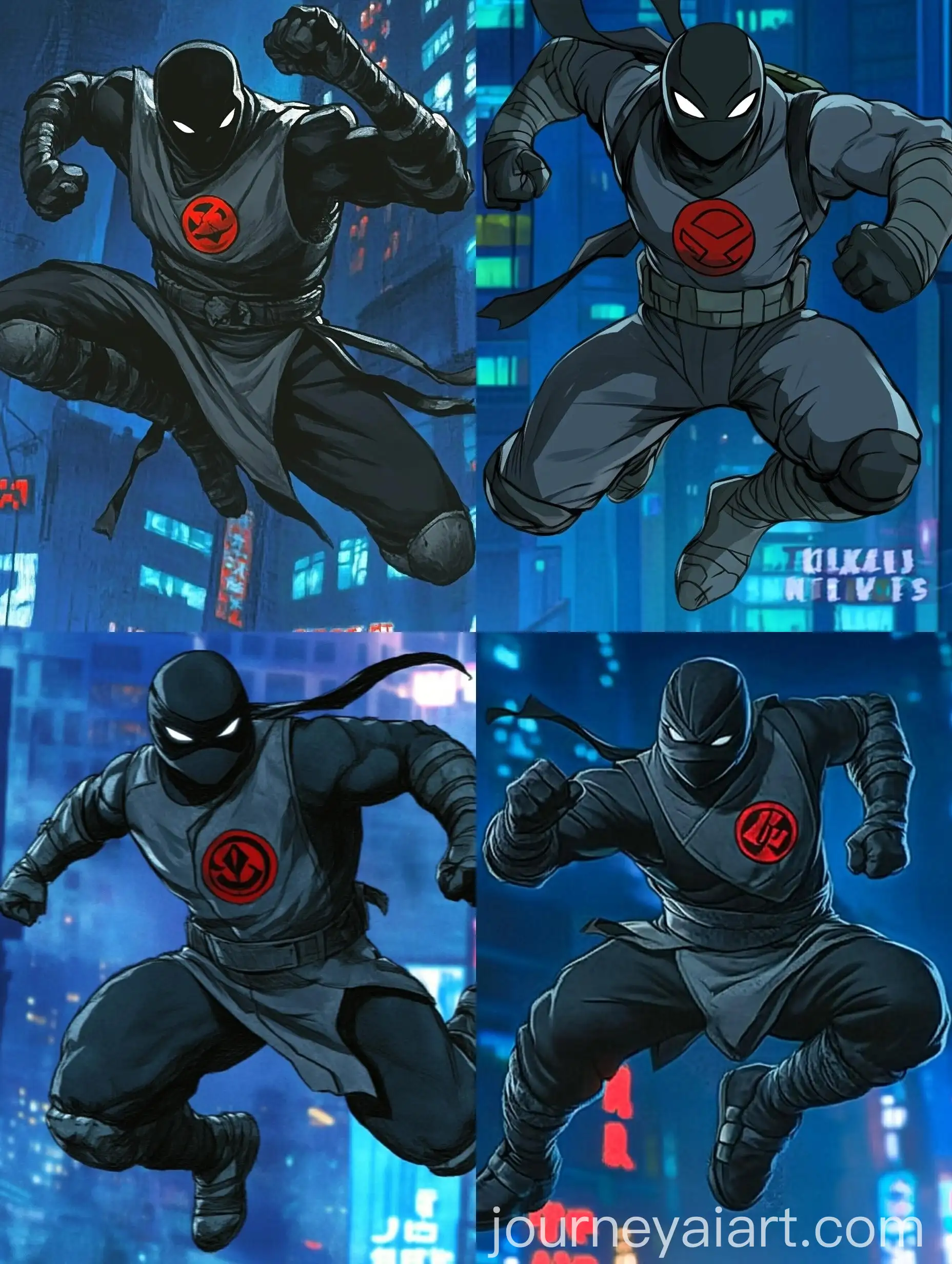Ninja-FUT-in-Black-Battle-Attire-and-Kimono-Jumping-in-Urban-Night-Scene