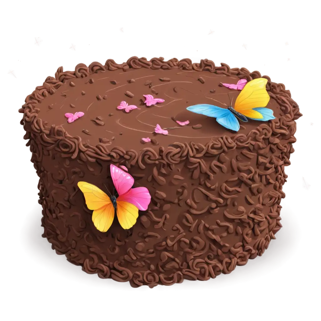 Realistic-Cartoon-Style-Birthday-Cake-with-Butterflies-PNG-Image