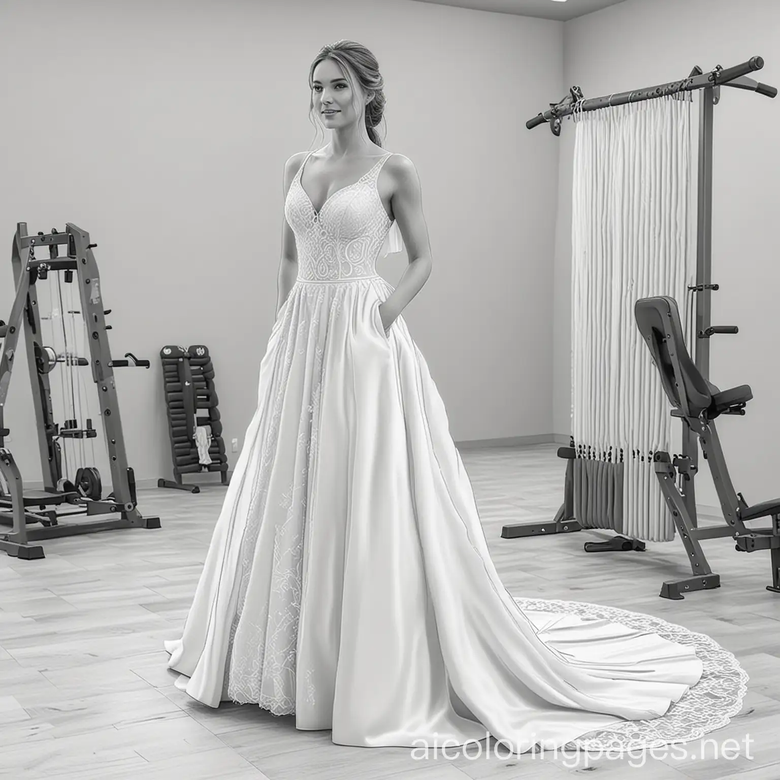 Realistic-Bride-Playing-in-Gym-Line-Art-Coloring-Page