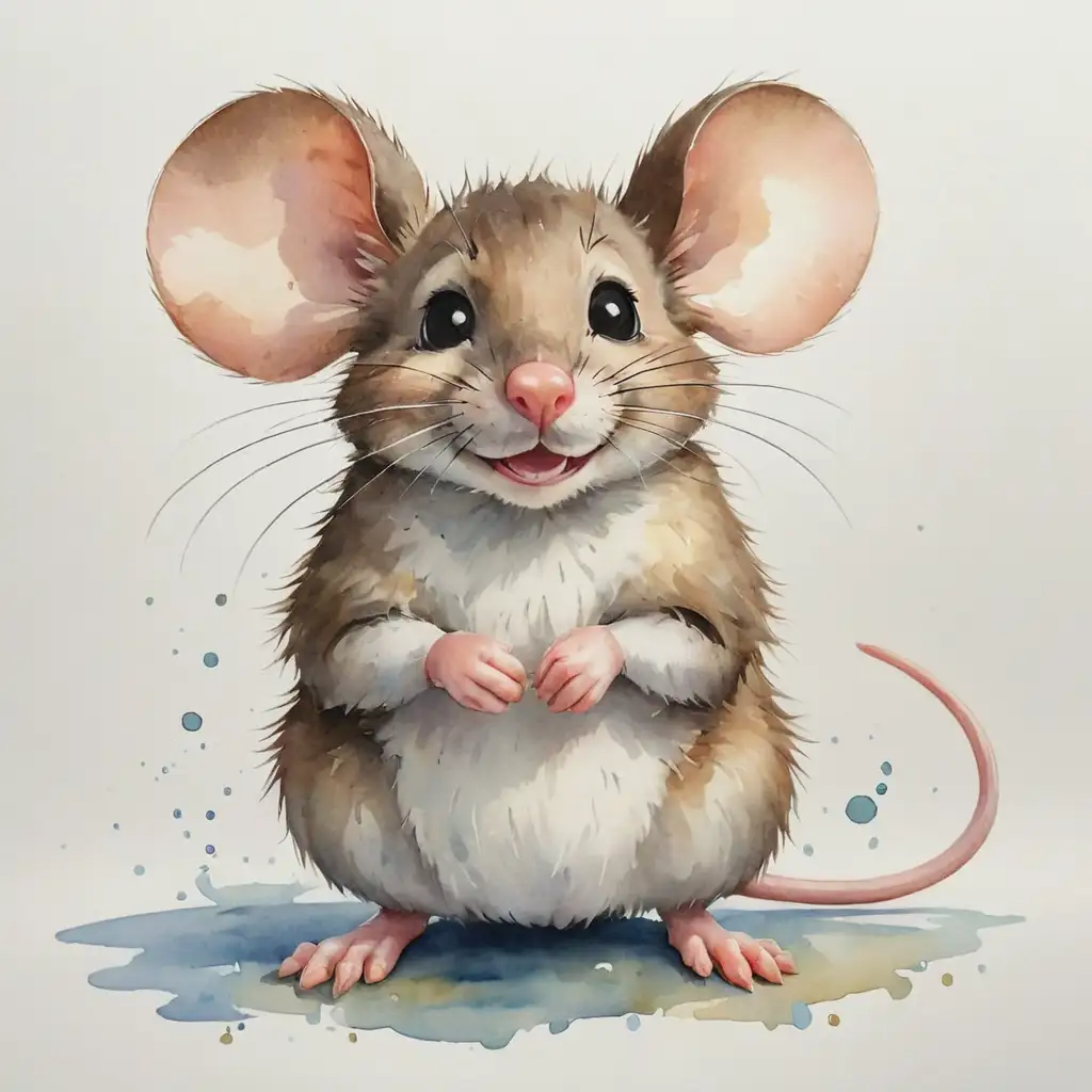 Charming Mouse Watercolor Illustration on White Background