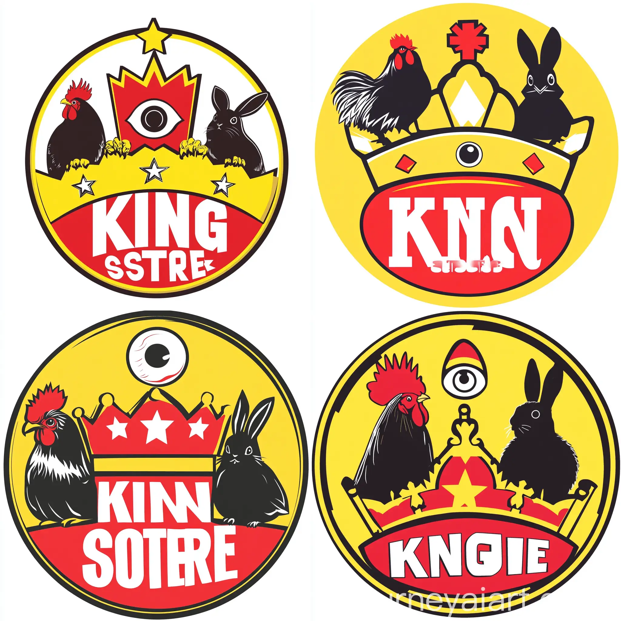 Modern-Circular-Logo-Design-with-Red-Crown-Rooster-Rabbit-and-Eye