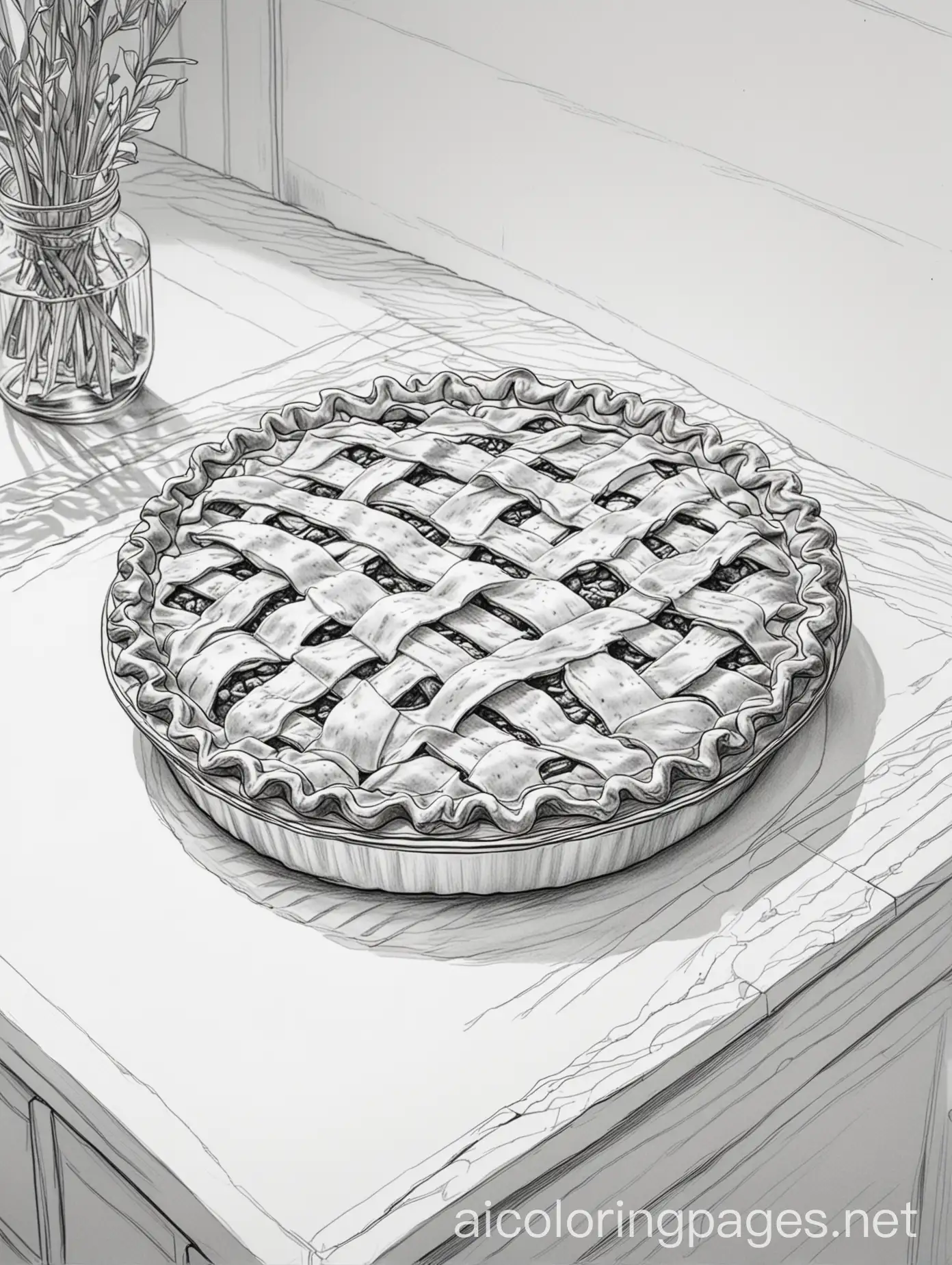 Minimalist-Line-Drawing-of-a-Cooling-Pie-on-Counter