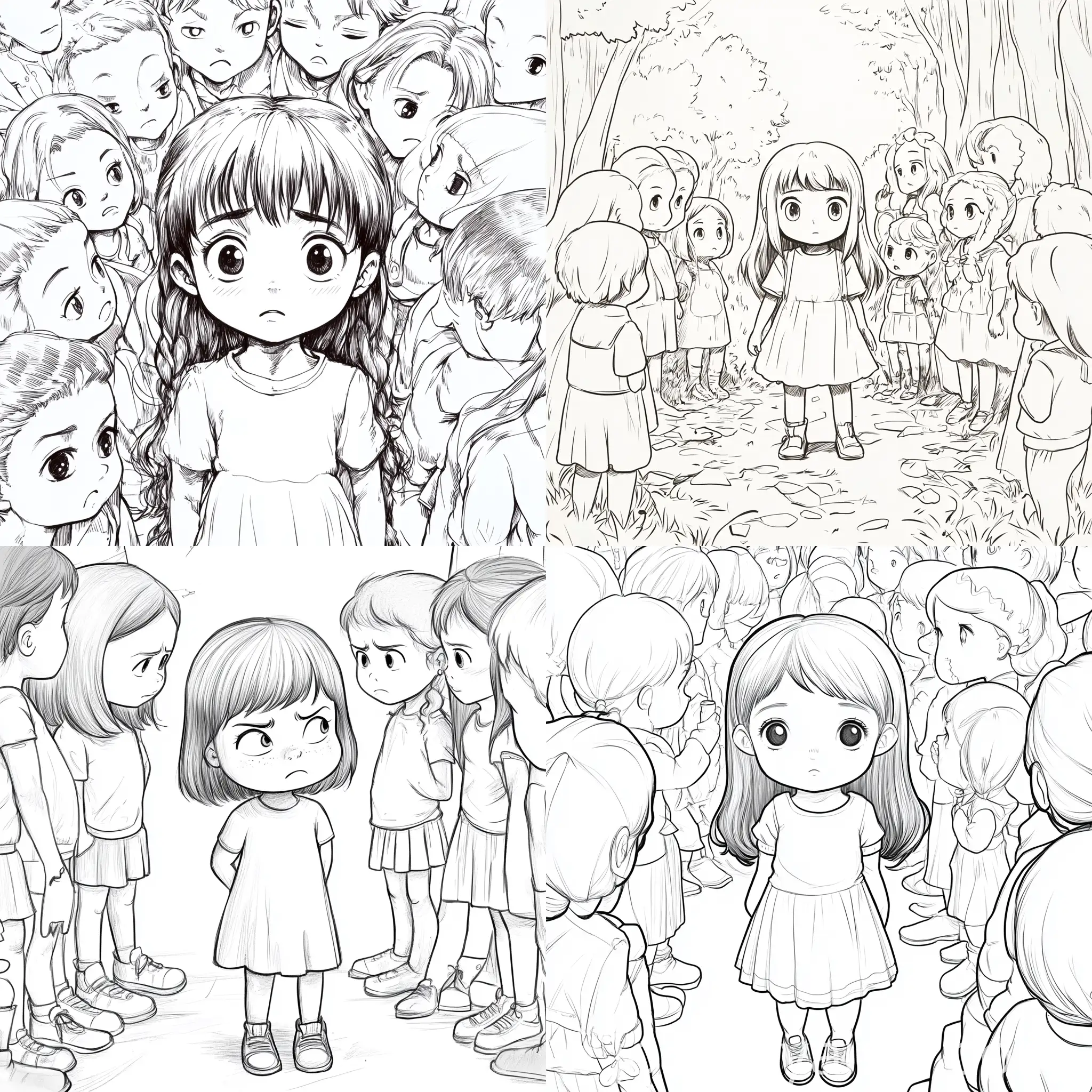 Young-Girl-Feeling-Pressured-by-Peers-in-Coloring-Illustration