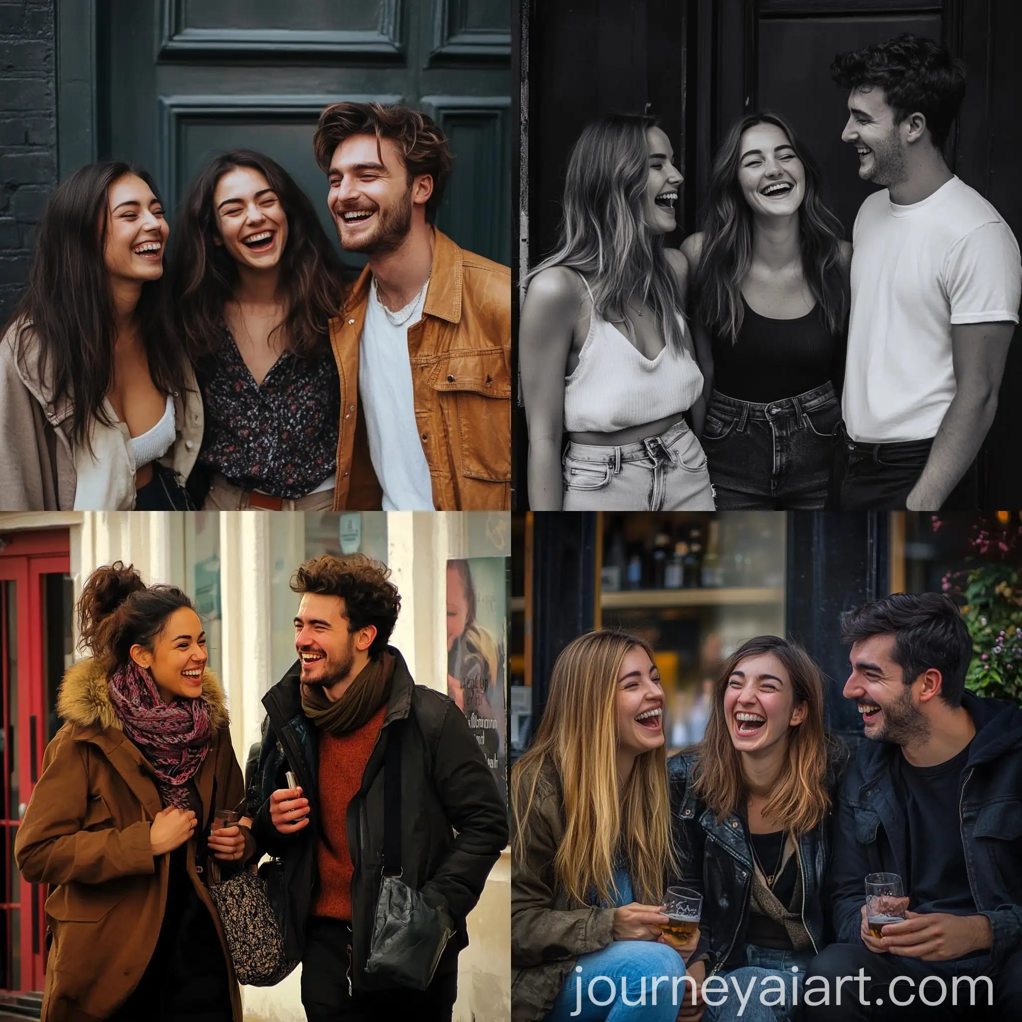 Laughing-Friends-Candid-in-Notting-Hill-2-Beautiful-Women-and-1-Handsome-Man
