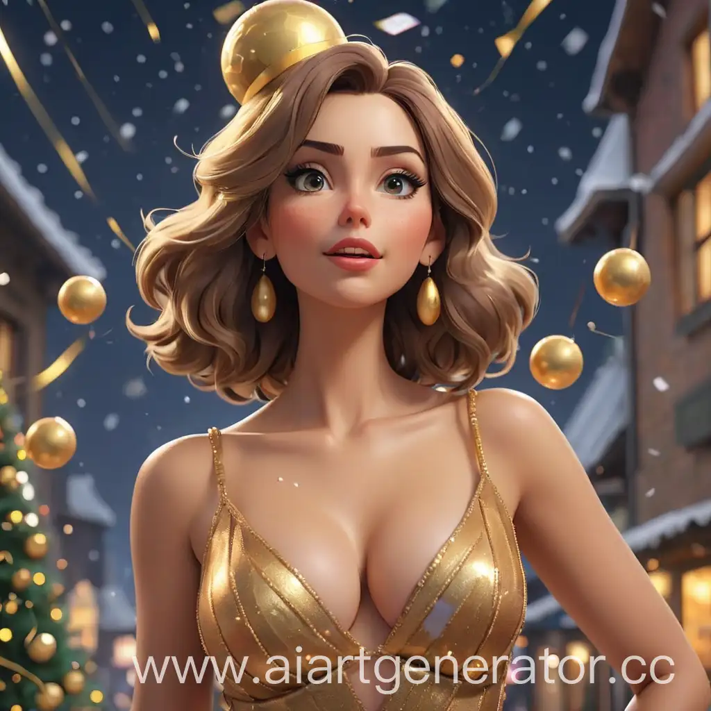 Animated-Woman-in-New-Years-Eve-Costume-with-Falling-Decorations