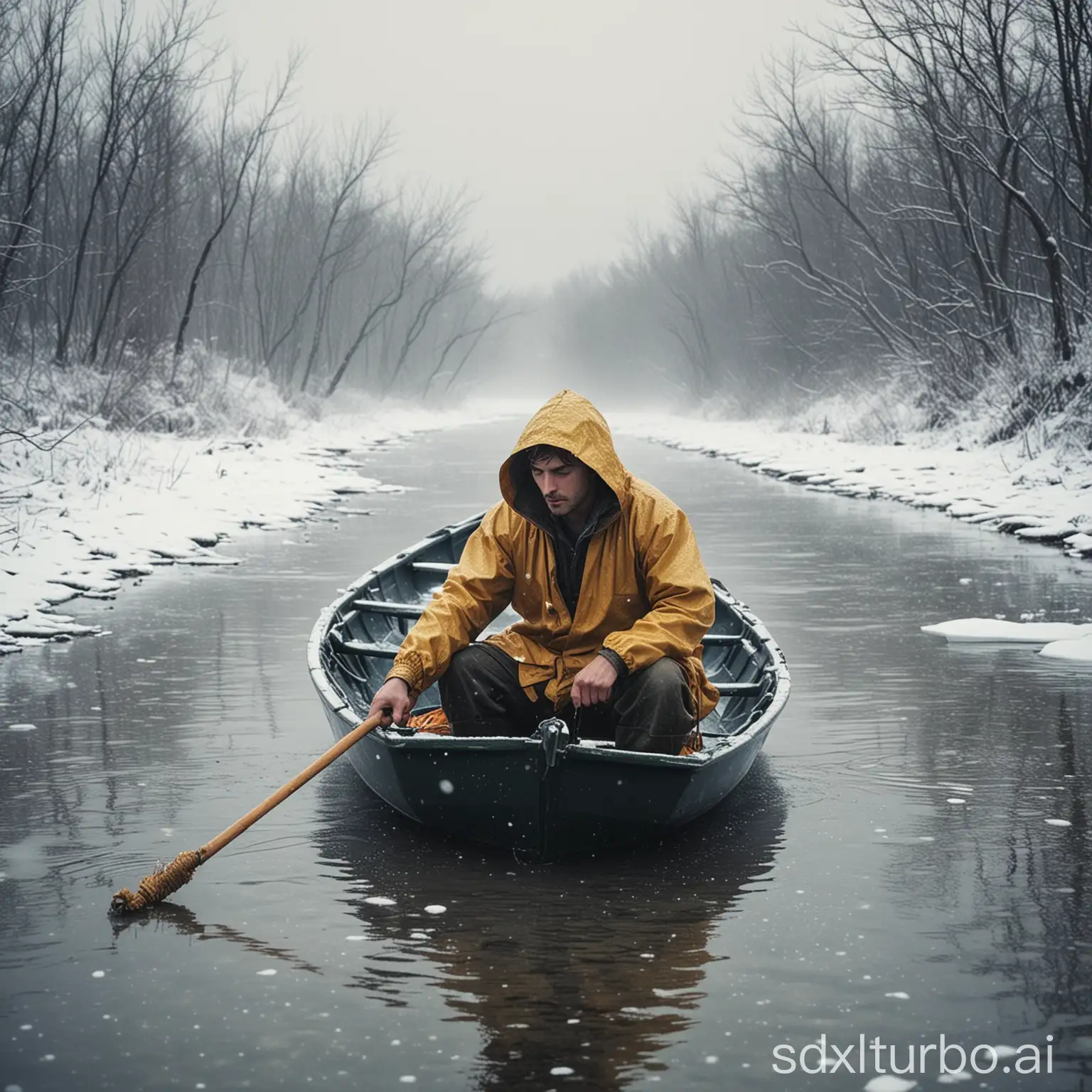 Solitary-Fisherman-in-Winter-River-Snow