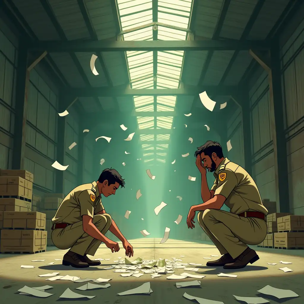 Indian-Police-in-Abandoned-Warehouse-Searching-for-Blank-Money-Papers