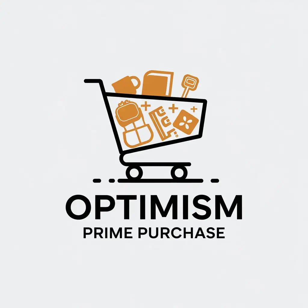 a vector logo design,with the text "Optimism Prime Purchase", main symbol:everyday items,Minimalistic,be used in Retail industry,clear background