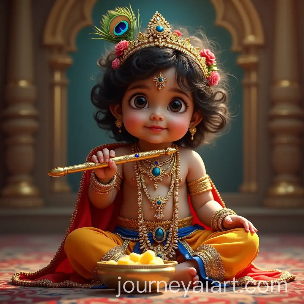 South-Asian-Toddler-Boy-as-Krishna-in-Royal-Palace-with-Butter-and-Flute