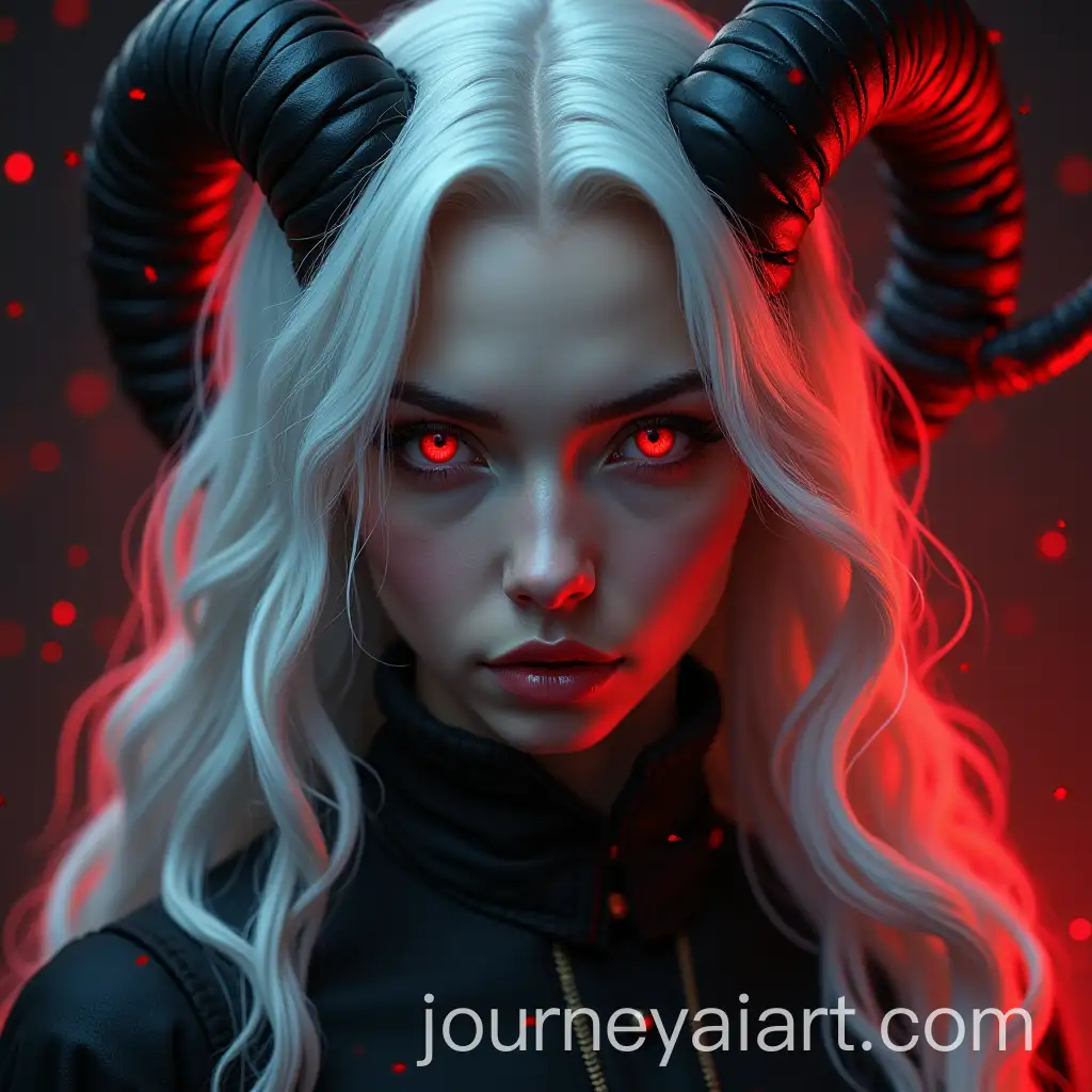 Badass-Girl-with-White-Hair-Red-Eyes-and-Big-Horns-in-Arcane-TV-Series-Style
