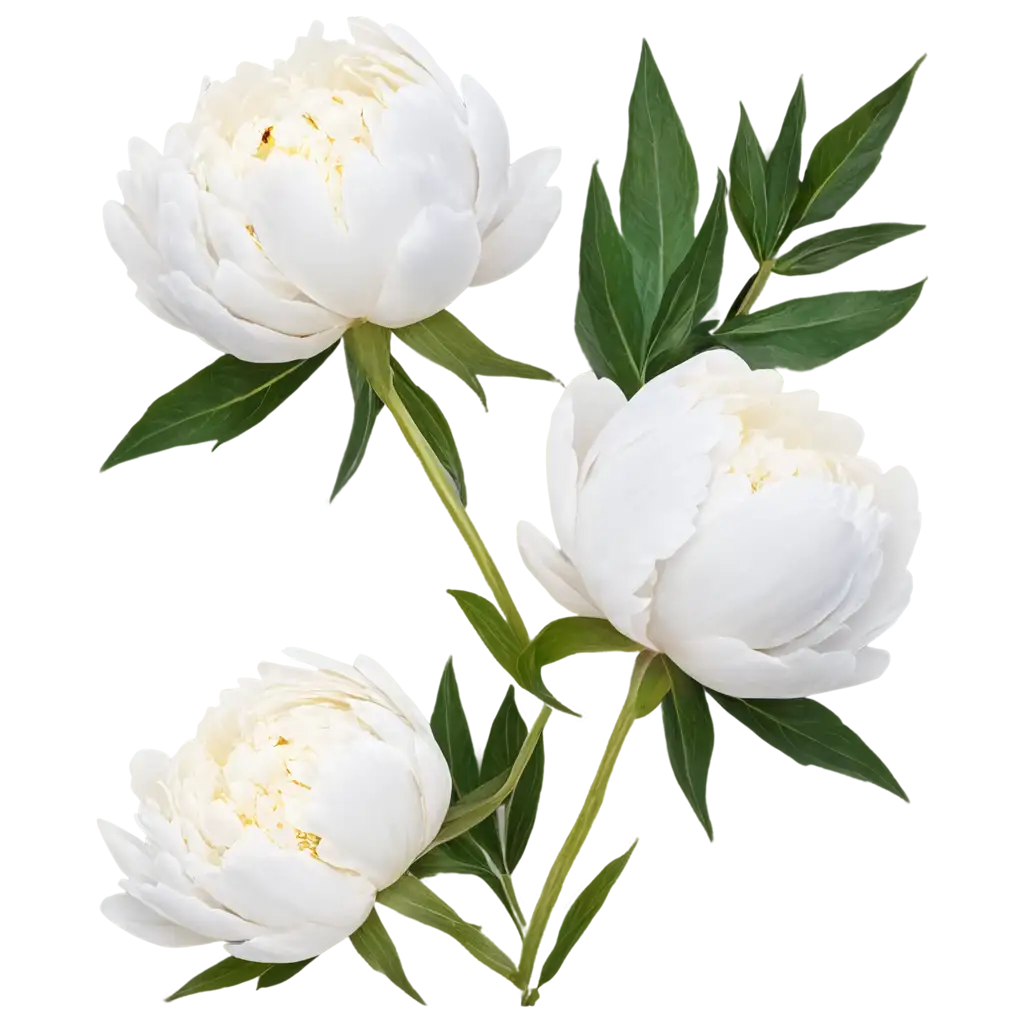 HighQuality-White-Peony-Flower-with-Green-Leaflets-PNG-for-Versatile-Use