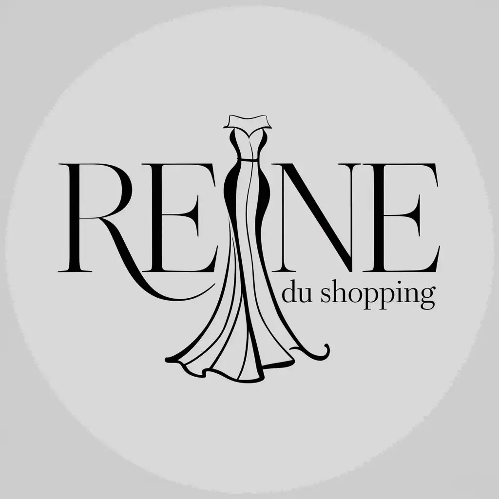 LOGO Design for Reine du Shopping Elegant Long Dress Integrated in Text with Clear Background