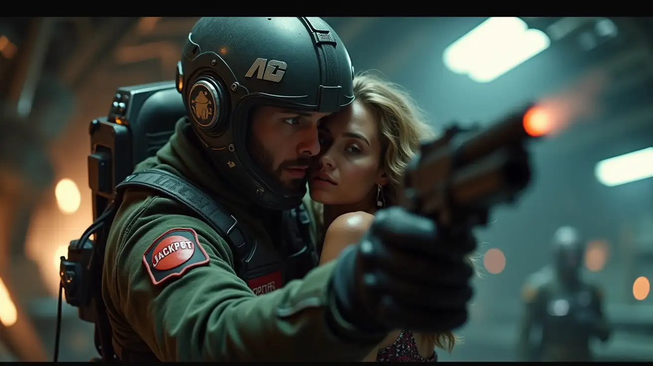 Rugged-Space-Hero-in-Firefight-with-Desperate-Woman-on-Futuristic-Ship