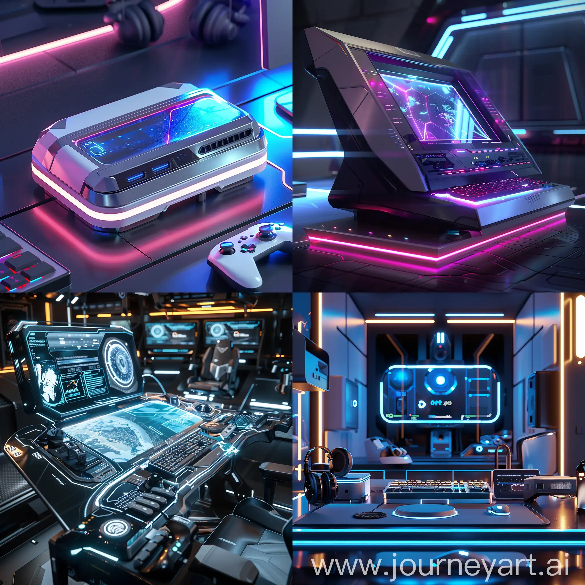 Futuristic-MidTech-Gaming-Console-with-Holographic-Displays