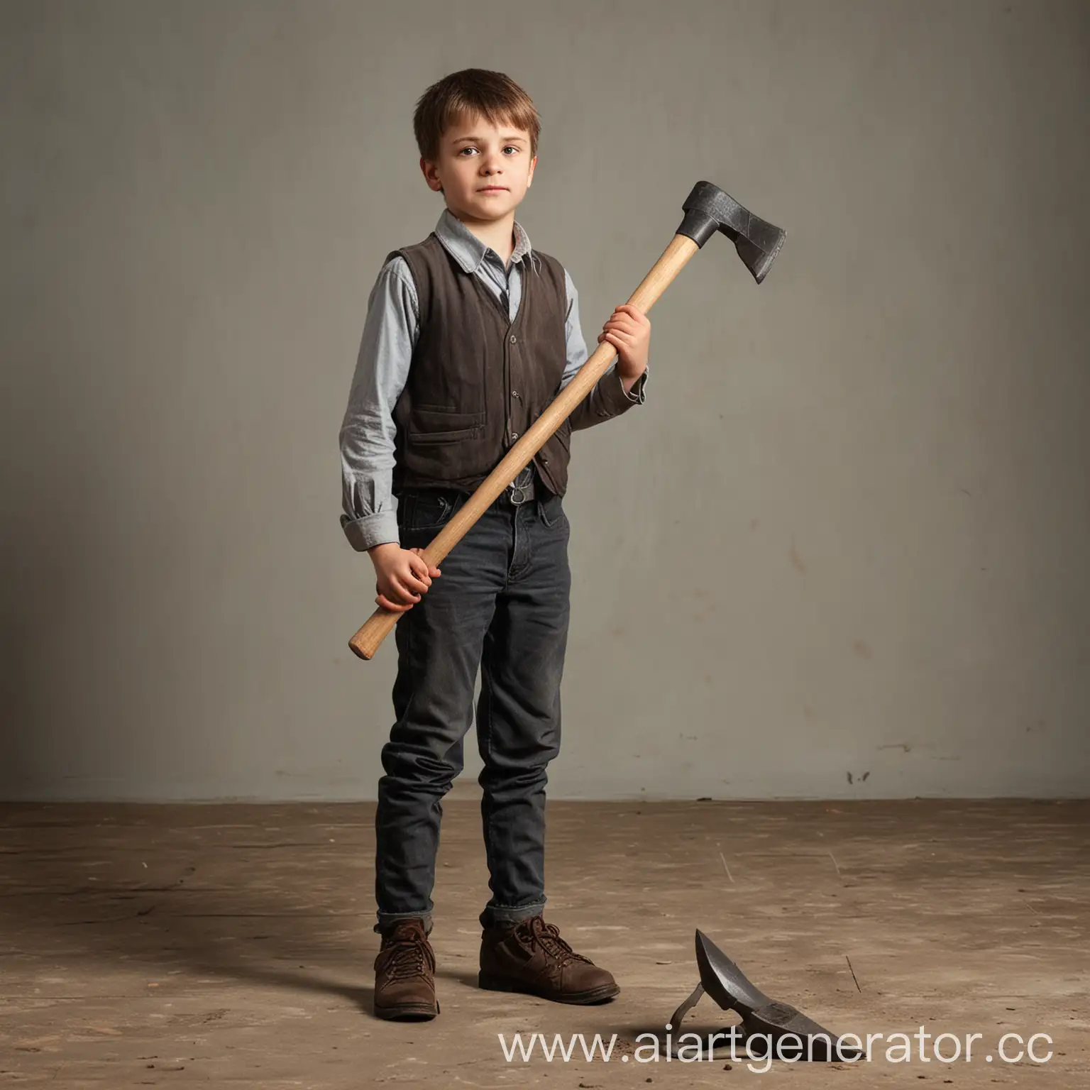 Young-Boy-Standing-with-Pickaxe-on-Floor