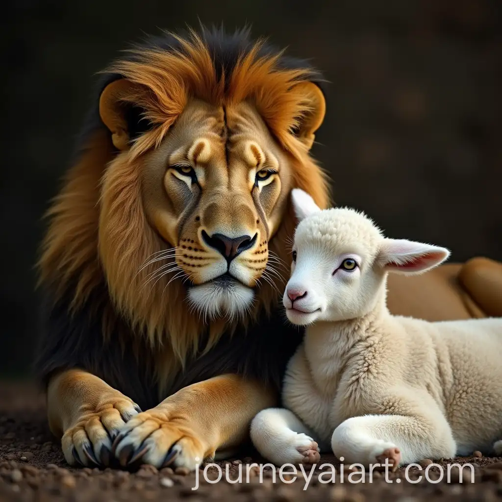 Lion-Resting-Peacefully-with-a-LambAI-Image-Prompt-Expansion-in-Tranquil-Scene