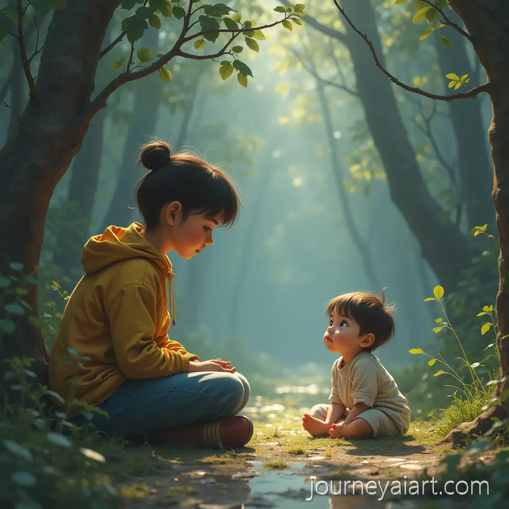 A-Boy-Witnessing-a-Girl-Sitting-and-Weeping-on-the-Ground