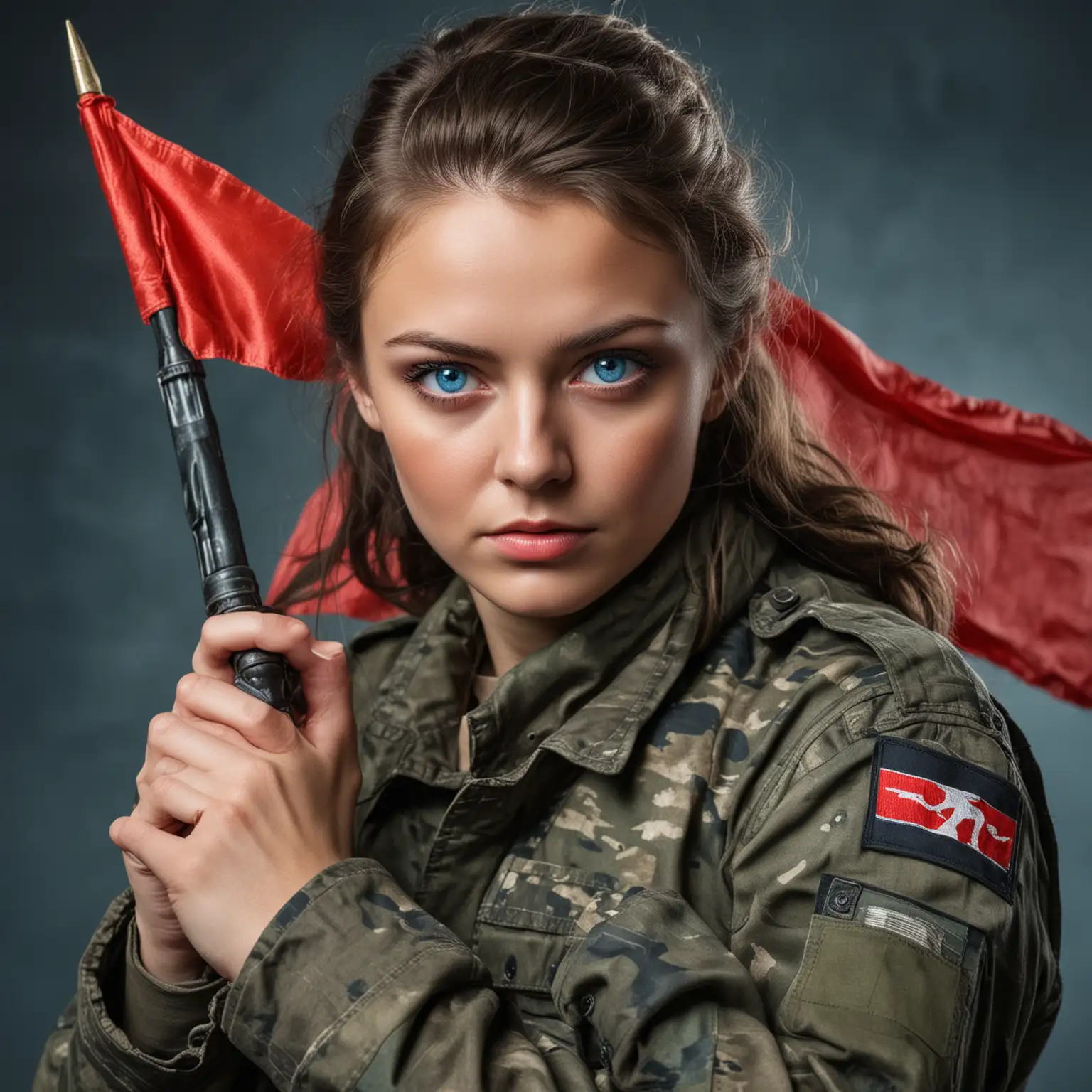 Fighter-in-Camouflage-Uniform-Holding-Red-Flag-with-Striking-Blue-Eyes