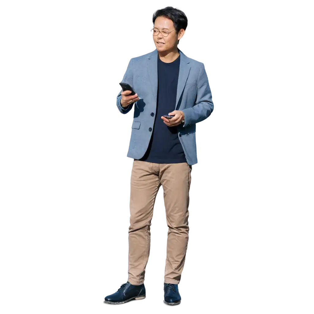 Asian-Dad-Standing-with-Phone-in-Hand-PNG-Image-for-Clear-and-Detailed-Representation