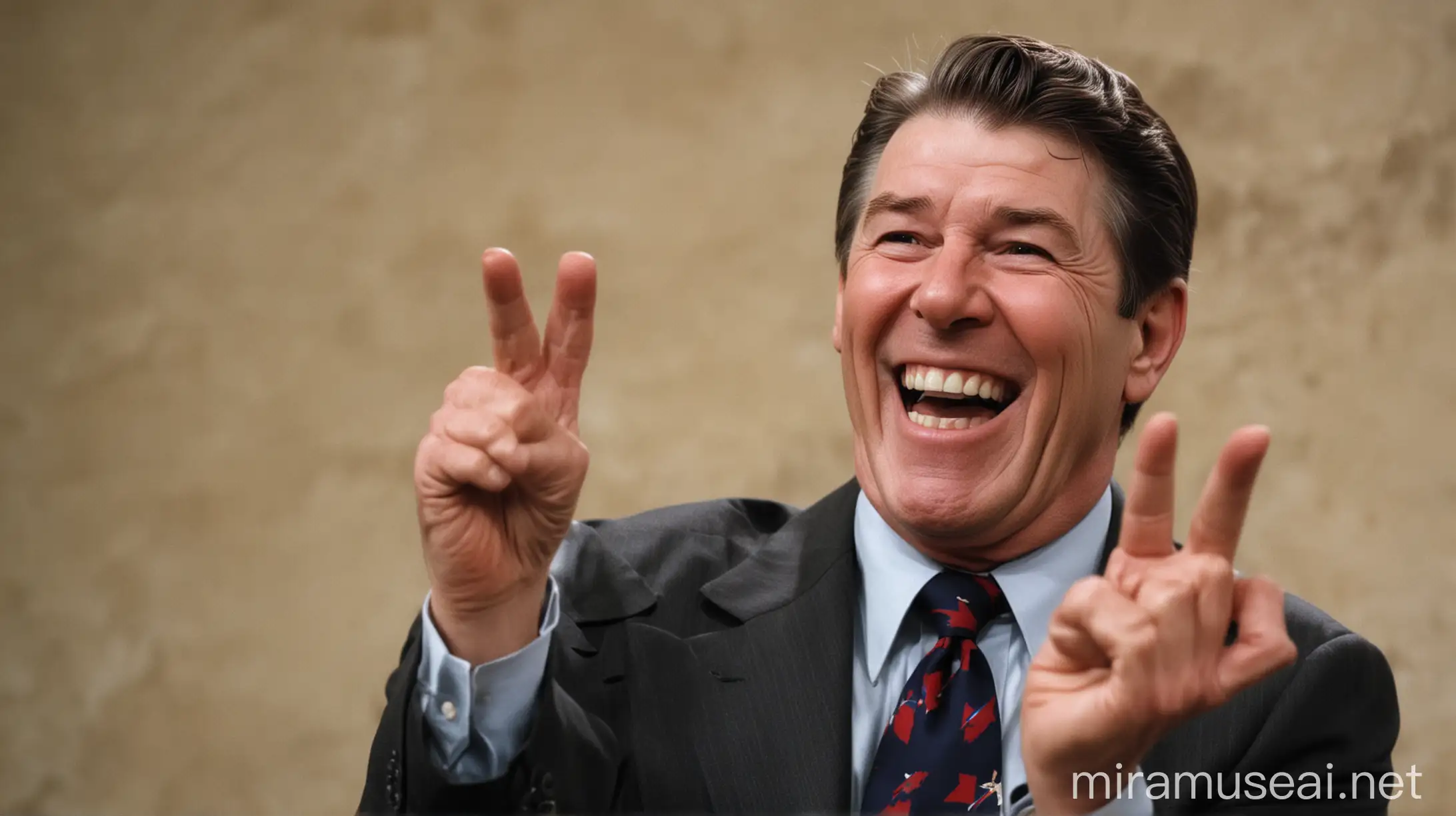 Ronald Reagan Laughing with Pointing Gesture