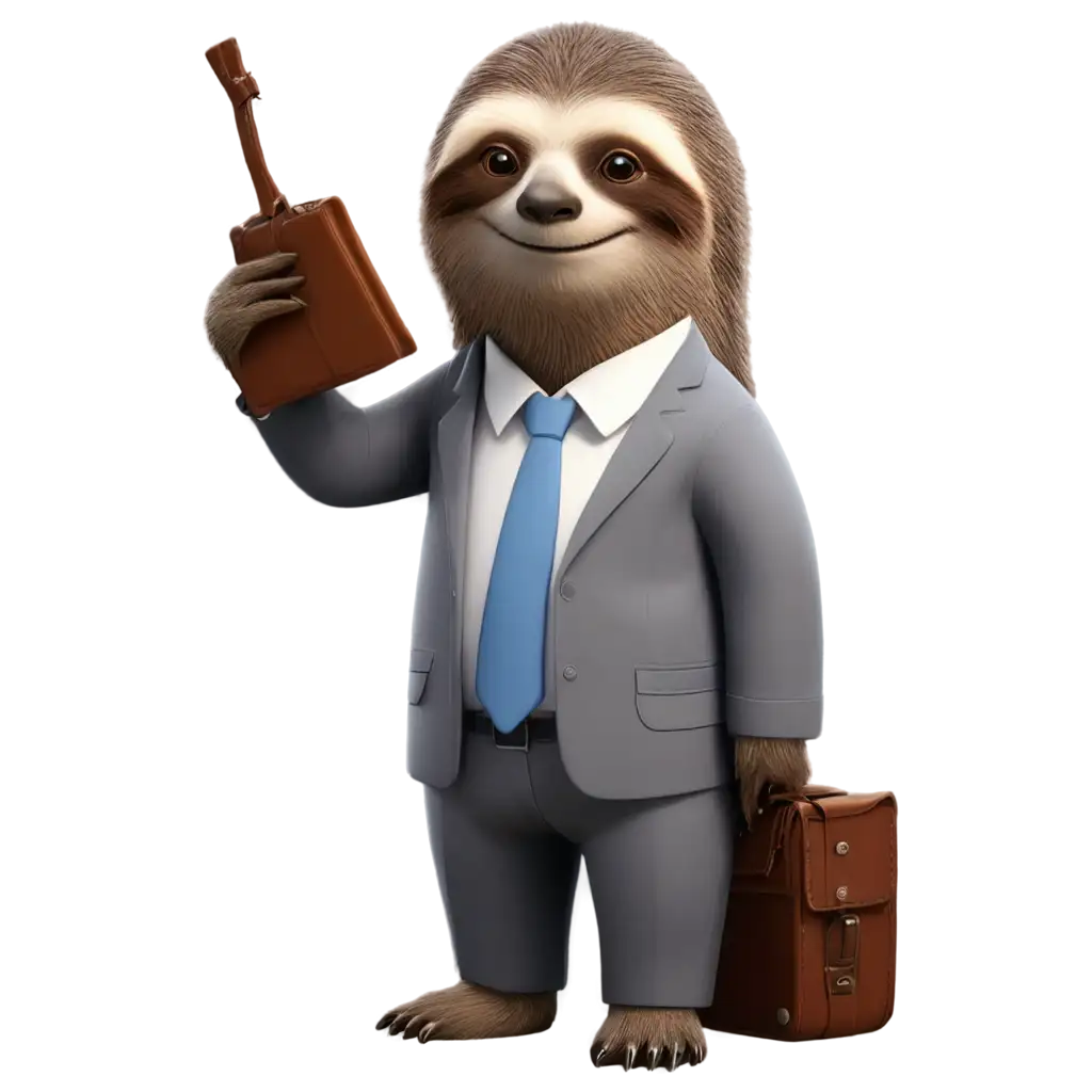 Cartoon-Sloth-in-a-Smart-Suit-Holding-a-Briefcase-PNG-A-Quirky-Professional-Character-Image-for-Creative-Projects