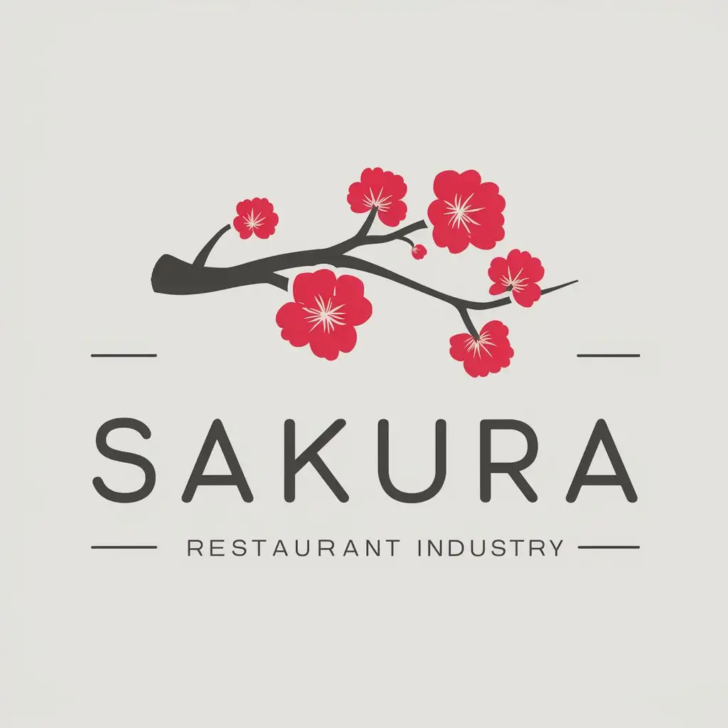 LOGO Design For Sakura Elegant Sakura Branch in Vector Style